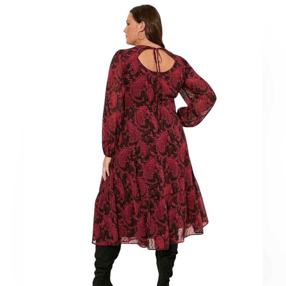 NEW Tea Length Clip Dot Open Back A-Line Dress Paisley Black Size 3X (22-24)